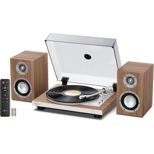 image1 BY ONE Fully Automatic Record Player HiFi Vinyl Turntable with Automatic Repeat Function Bookshelf Speakers Remote Control Builtin Phono Preamp amp DSP AT3600L Cartridge Belt Drive 2Speeds