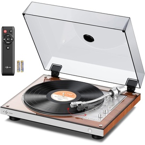image:image1 BY ONE Fully Automatic BeltDrive Turntable Wireless Vinyl Record Player with Automatic Repeat Function Remote Control Phono Preamp AT3600L Cartridge 3345 RPMBrown Walnut